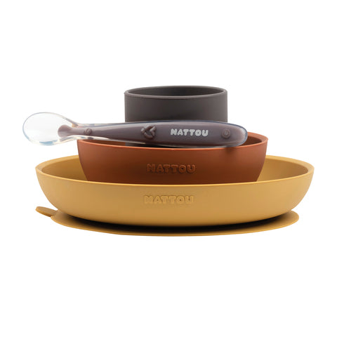 Nattou Soft Silicone Matset 4 delar "Senap/Terracotta"