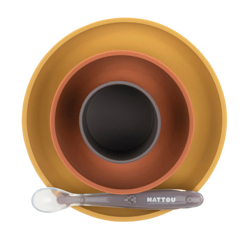 Nattou Soft Silicone Matset 4 delar "Senap/Terracotta"