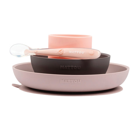 Nattou Soft Silicone Matset 4 delar "Rosa/Aubergine"