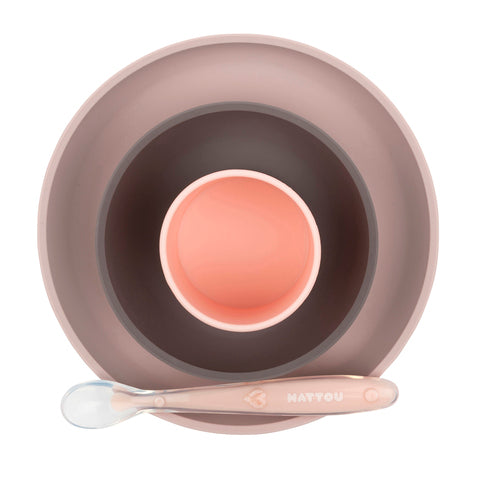 Nattou Soft Silicone Matset 4 delar "Rosa/Aubergine"
