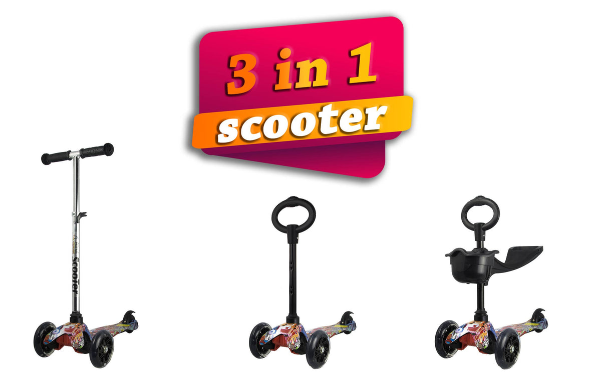 Airel 3 i 1 Multicolor Scooter Styv och säker