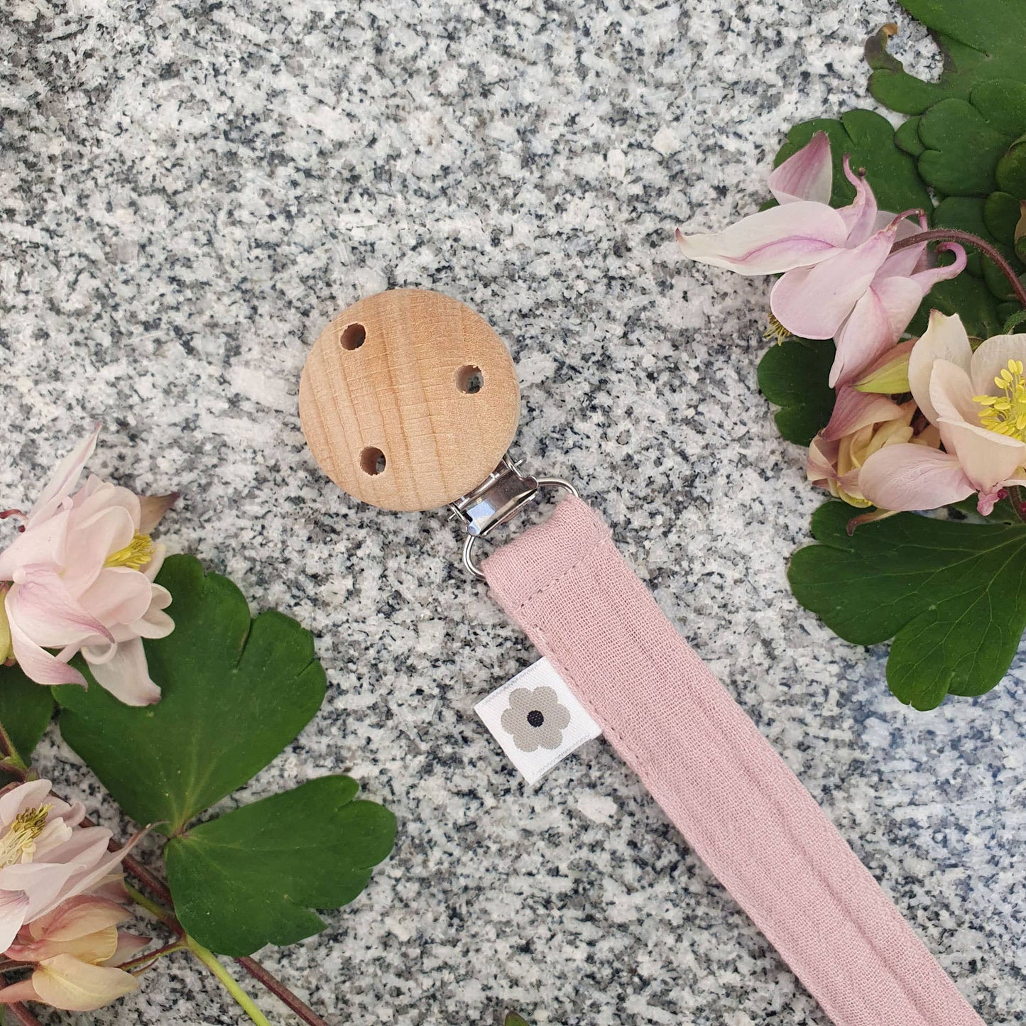 Ekologisk Nappklämma Muslin Pale Mauve