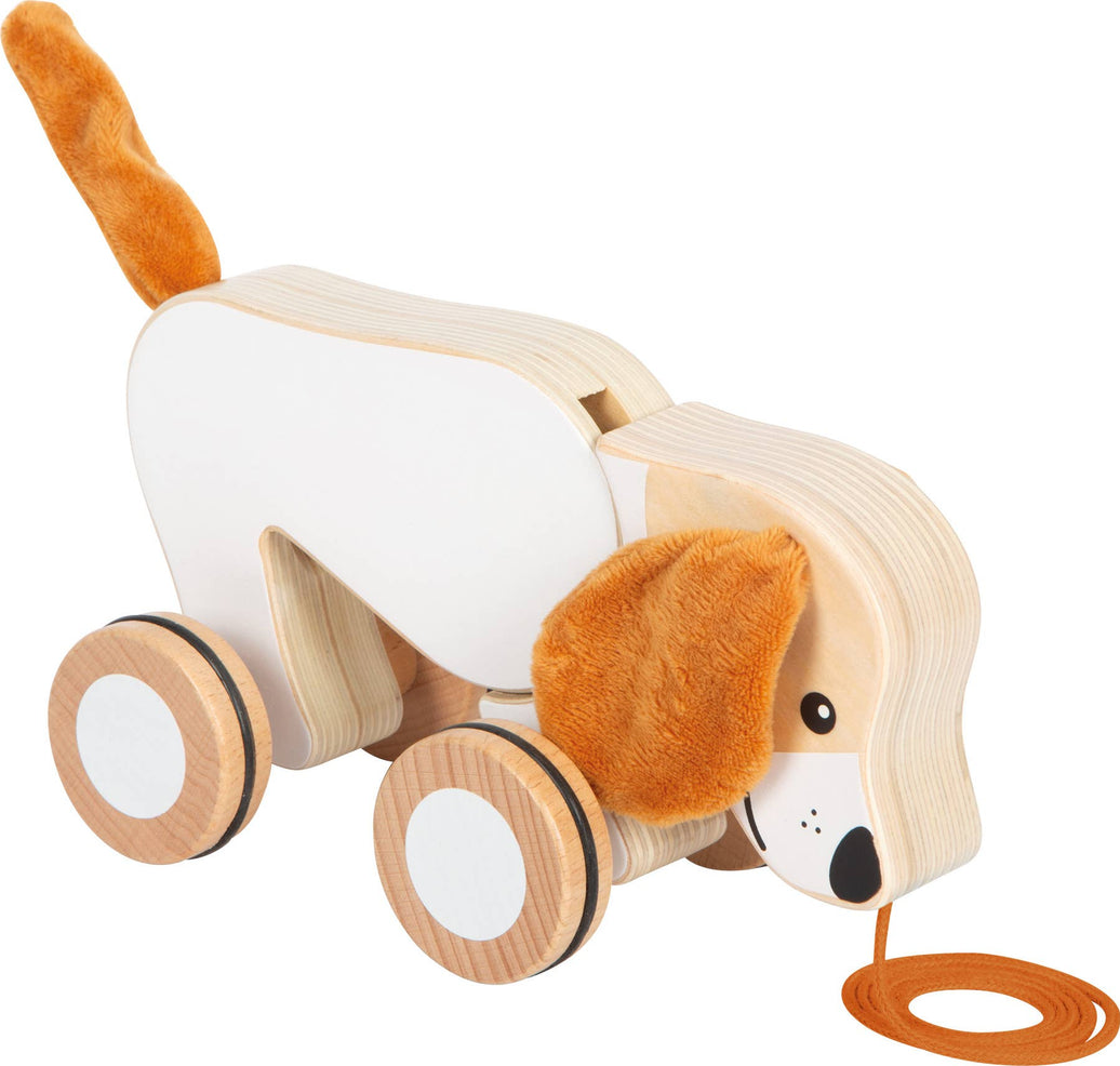 small foot Dragleksak hund i trä