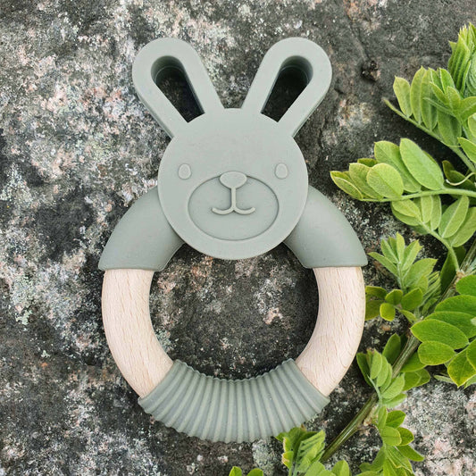 Summerville organic Silikonträ Baby Teether Kanin Mörkgrön