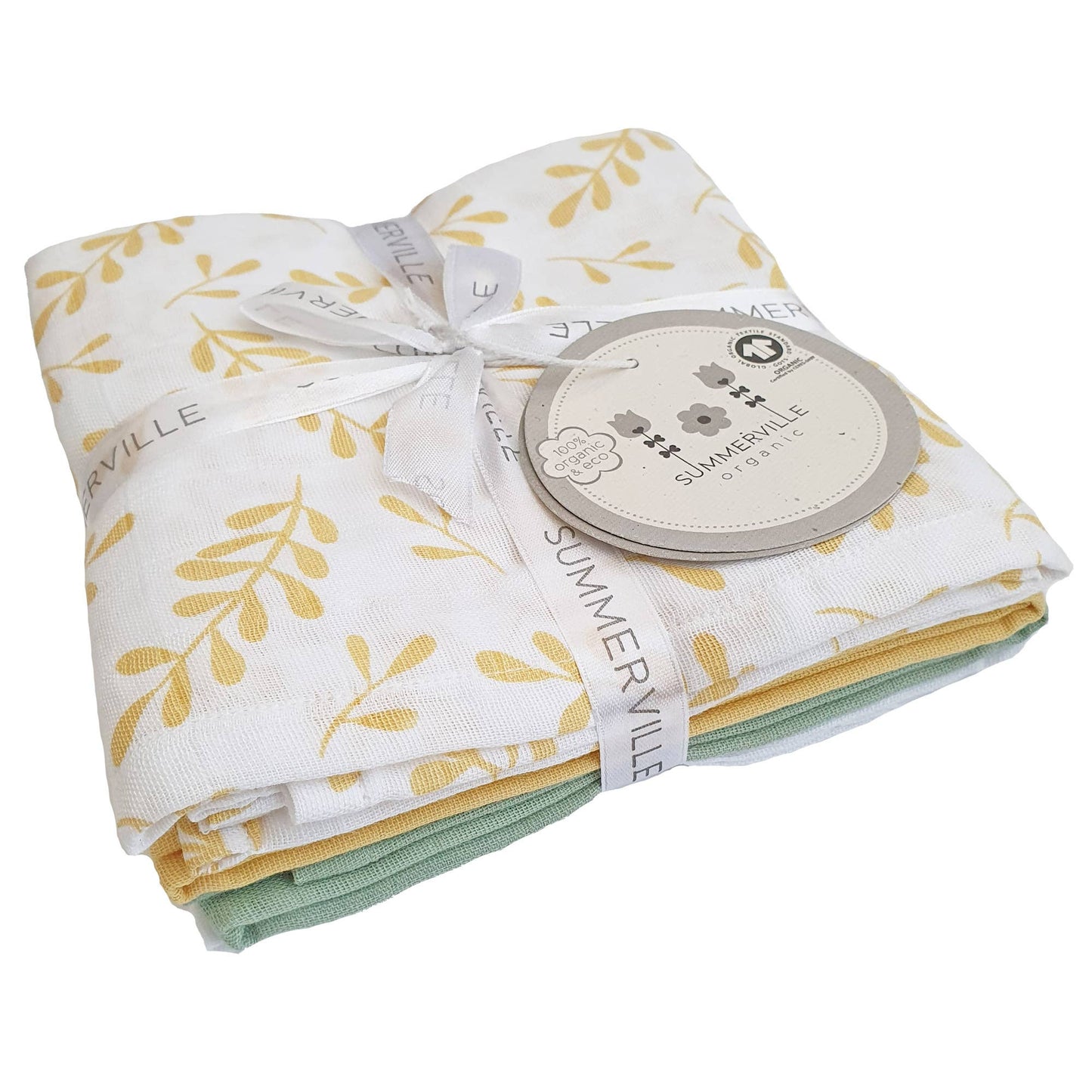 Summerville organic Ekologiska muslinfiltar 4-pack blommig gul