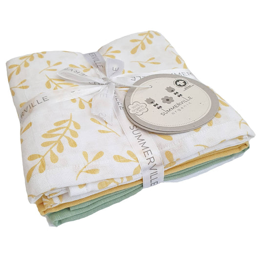 Summerville organic Ekologiska muslinfiltar 4-pack blommig gul