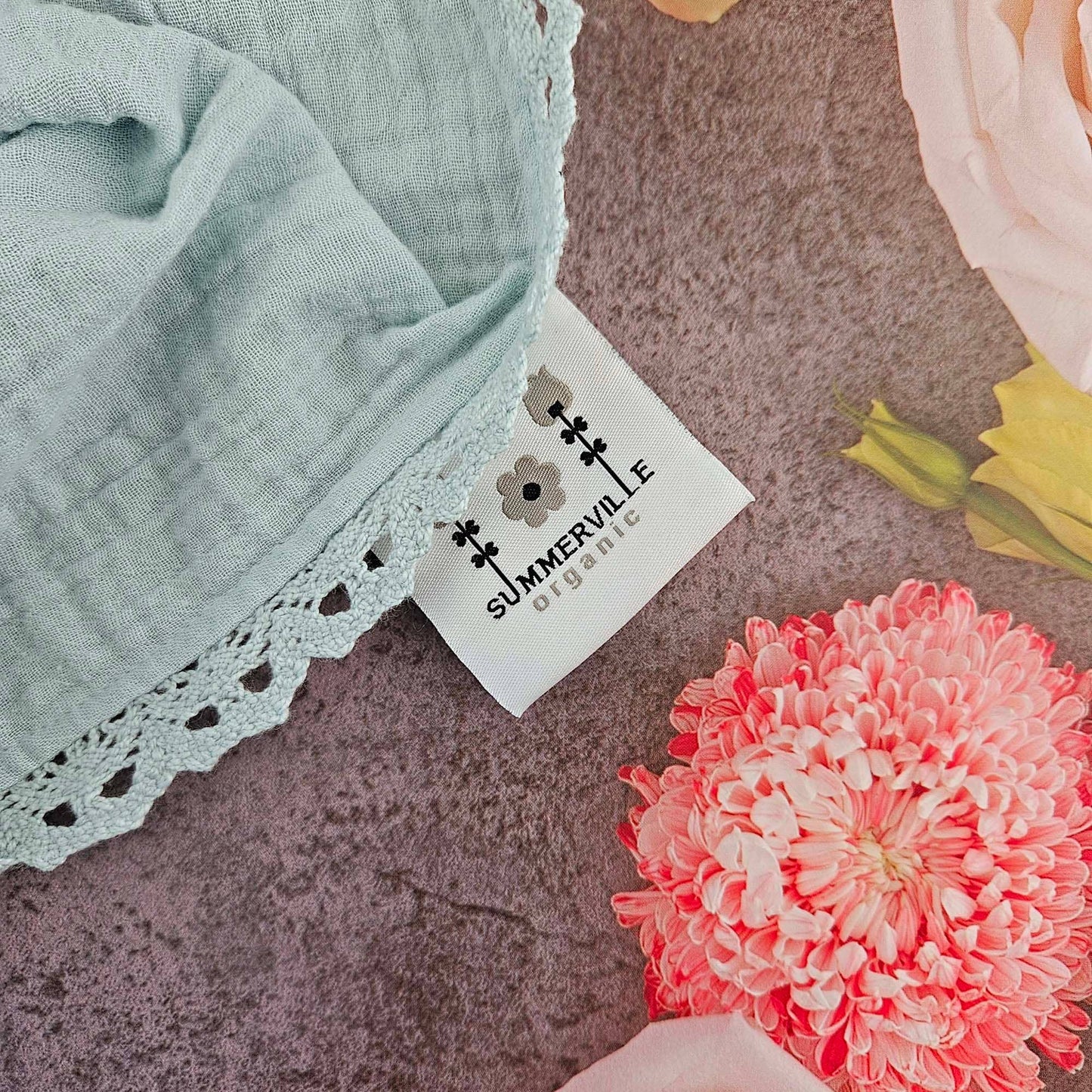 Ekologisk Baby Skrynkel Filt Spets Isblå