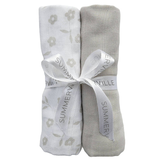 Summerville organic Baby muslinfiltar 2-pack Petal Silver Grey GOTS