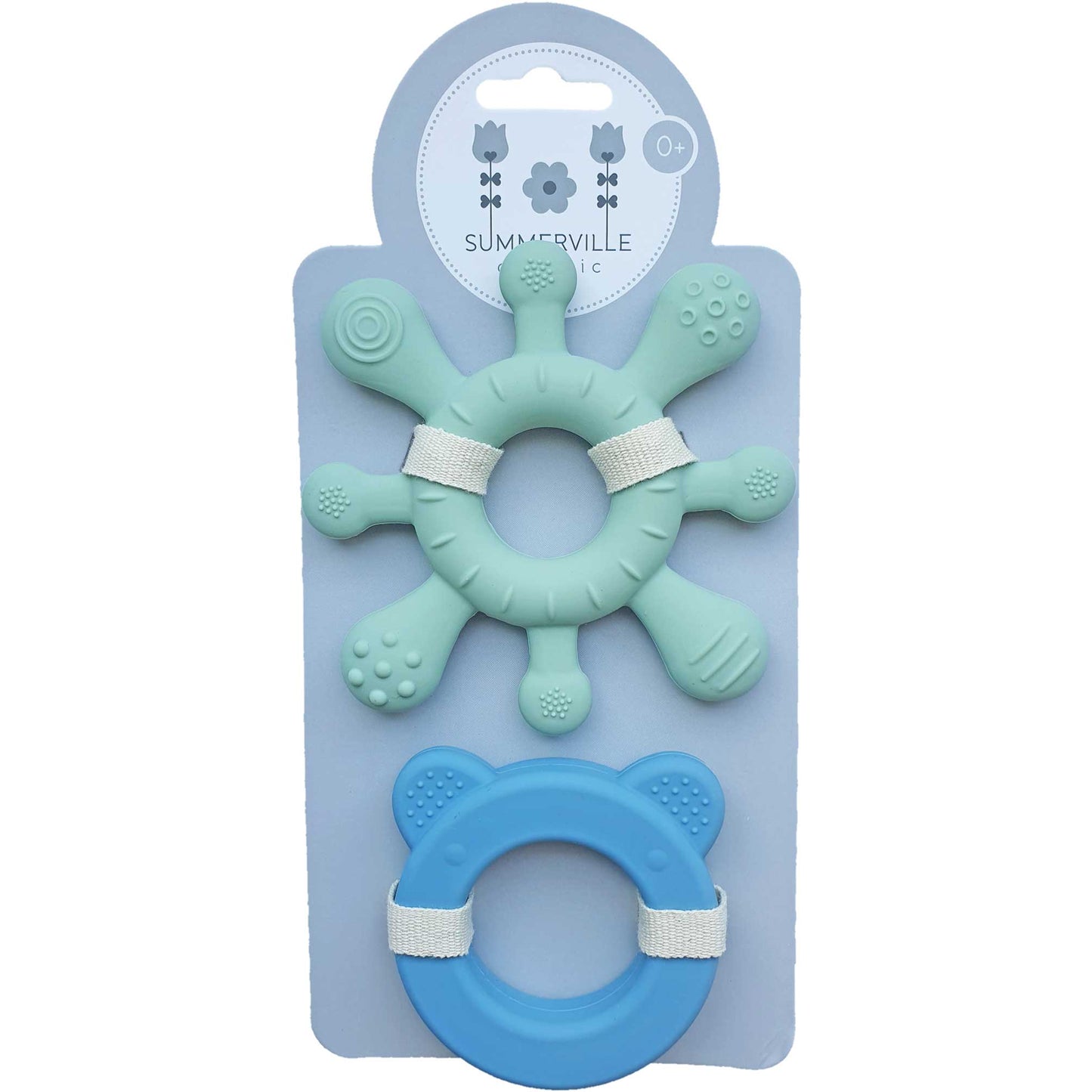 Summerville organic Silikon Baby Rattle + Teether blågrön