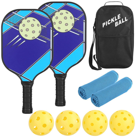 Pickleball Set 2 Glasfiberpaddel 4 Utomhus Inomhusbollar Bärbar väska 2 Kylhandduk