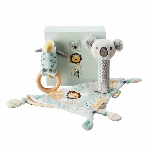Nûby - Nuby Animal Adventure Gift Set -Squeaker, wood rattle&comforter + 0 m