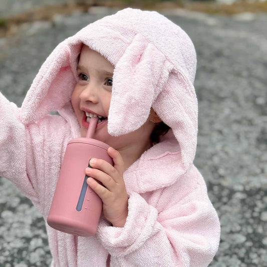 Mugg med sugrör silikon 200 ml dammig ros
