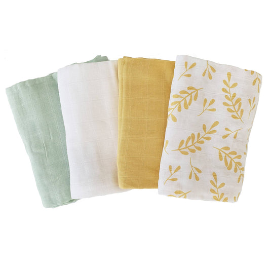 Summerville organic Ekologiska muslinfiltar 4-pack blommig gul