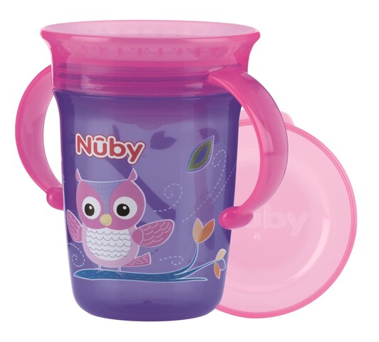 Nuby Twin handle 360° Wonder Cup with print 240ml 6m+Purple Owl