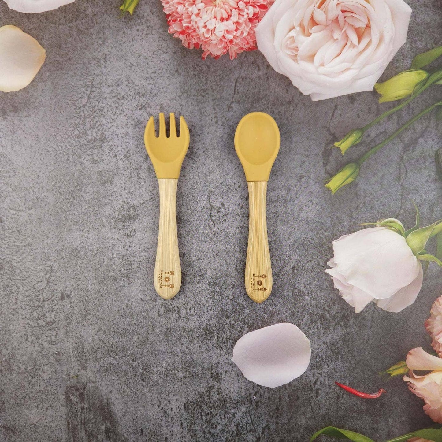 Summerville organic Sked och gaffel bambu ockra