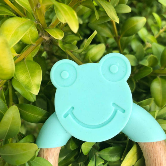 Summerville organic Silikonträ Baby Teether Groda Grön