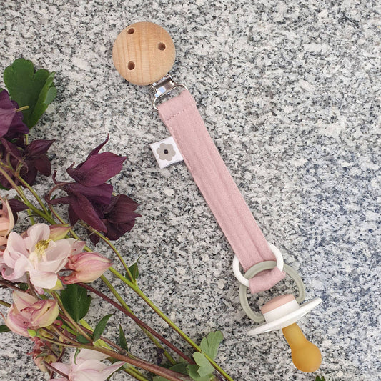 Ekologisk Nappklämma Muslin Pale Mauve