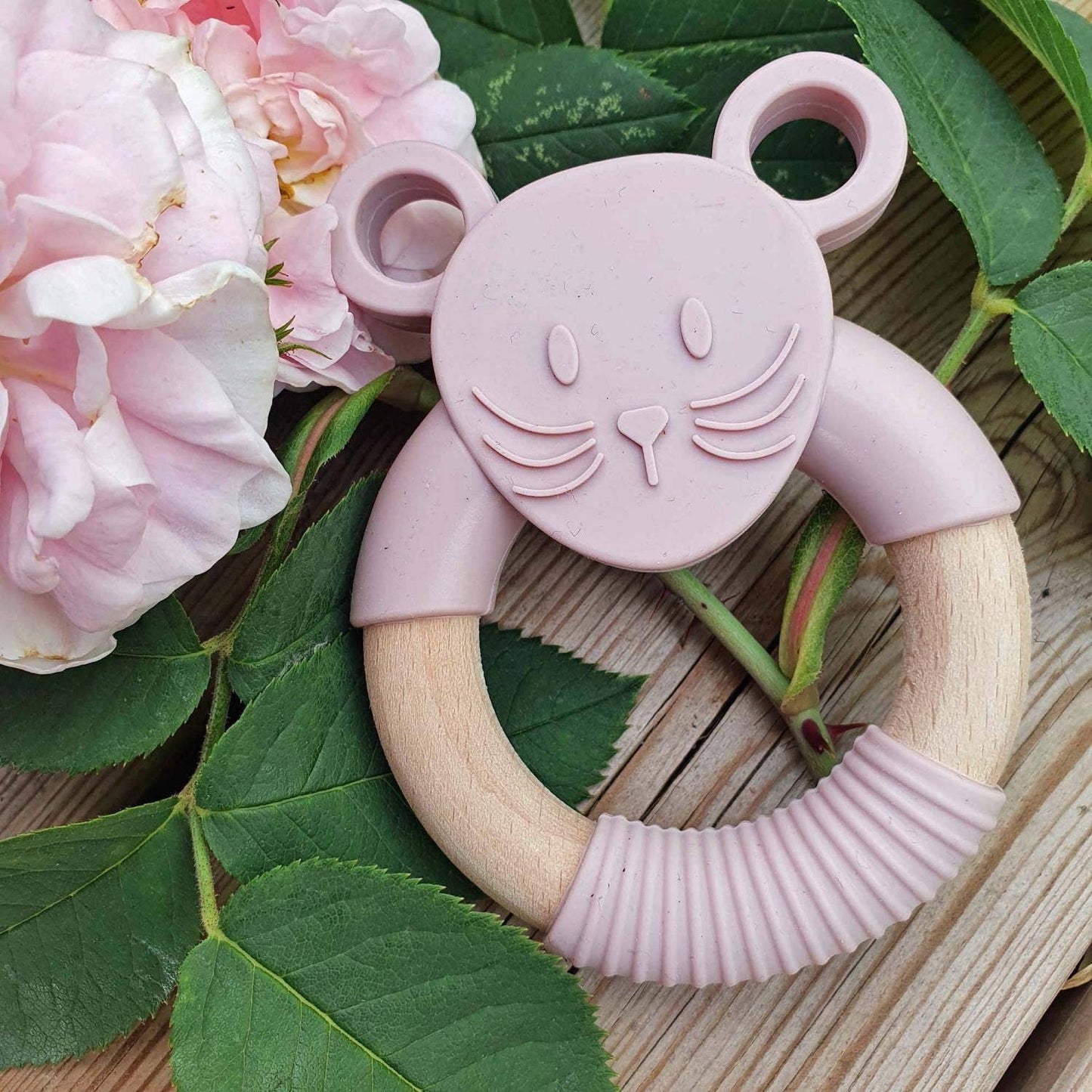 Summerville organic Silikonträ Baby Teether Mouse blek lila