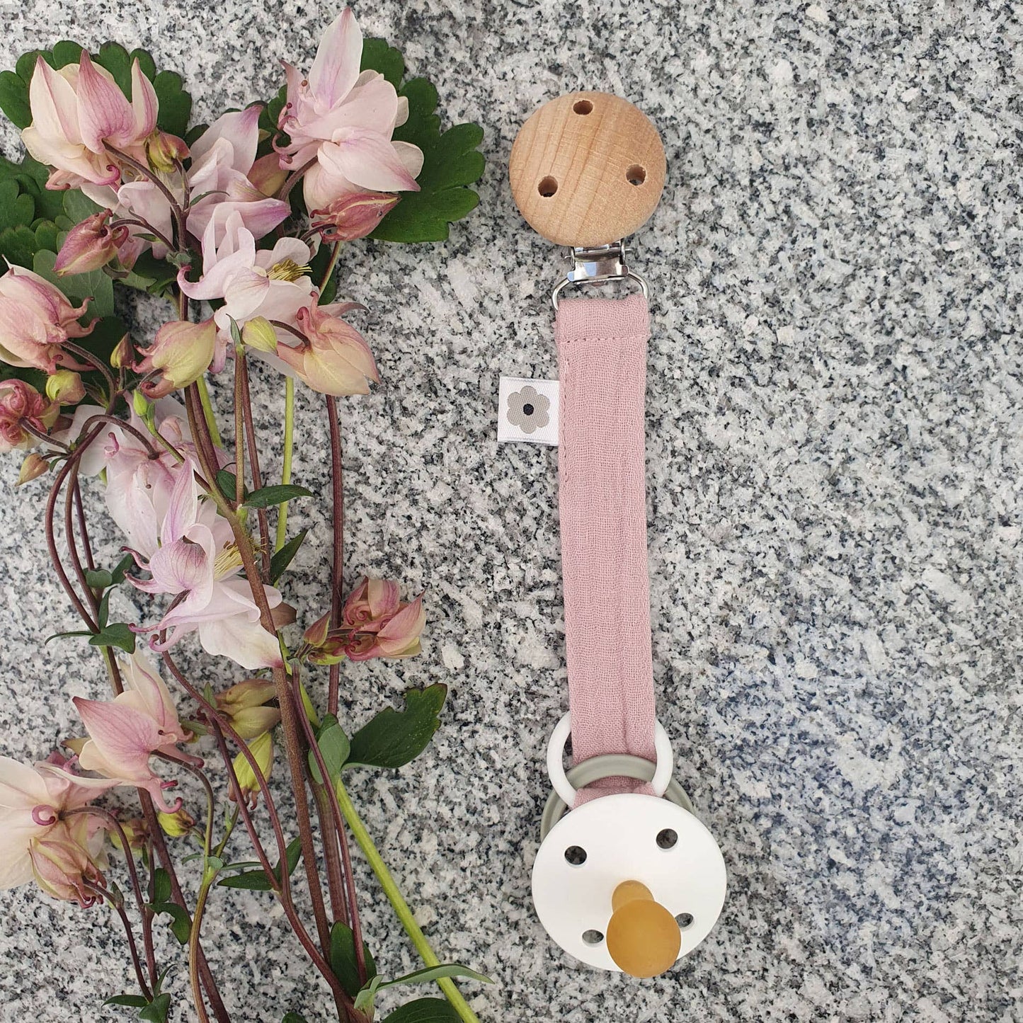 Ekologisk Nappklämma Muslin Pale Mauve