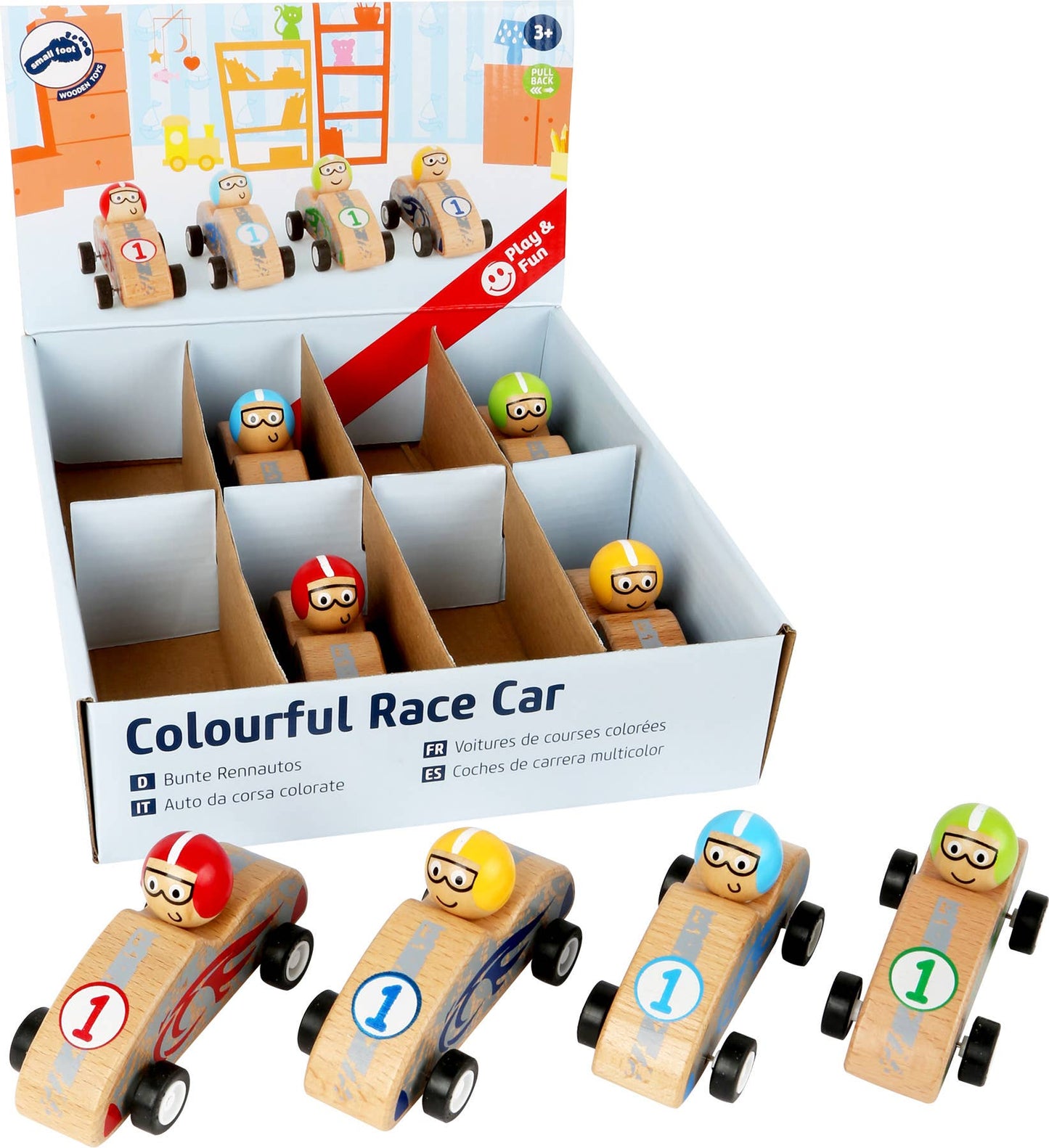 small foot small foot Display Färgglada pull-back racerbilar | displayer | trä
