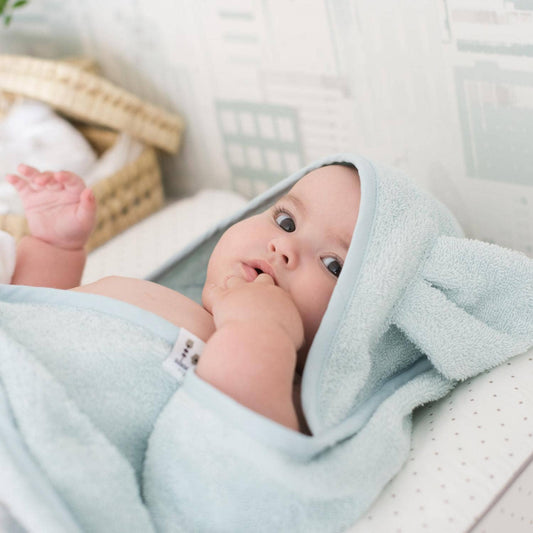 Ekologisk babyhandduk med huva kanin safir