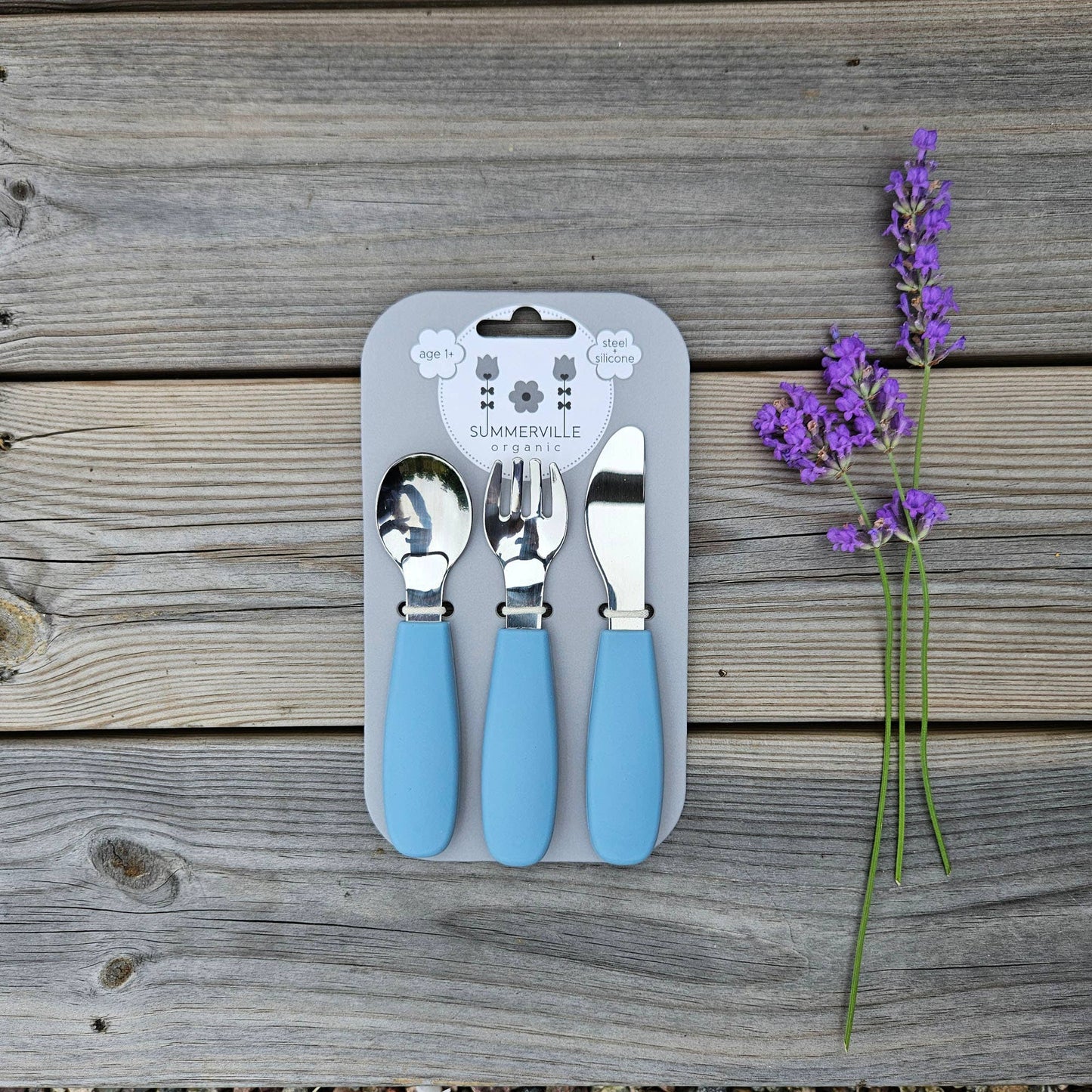 Summerville organic Bestick Silikon-Stål Stenblå