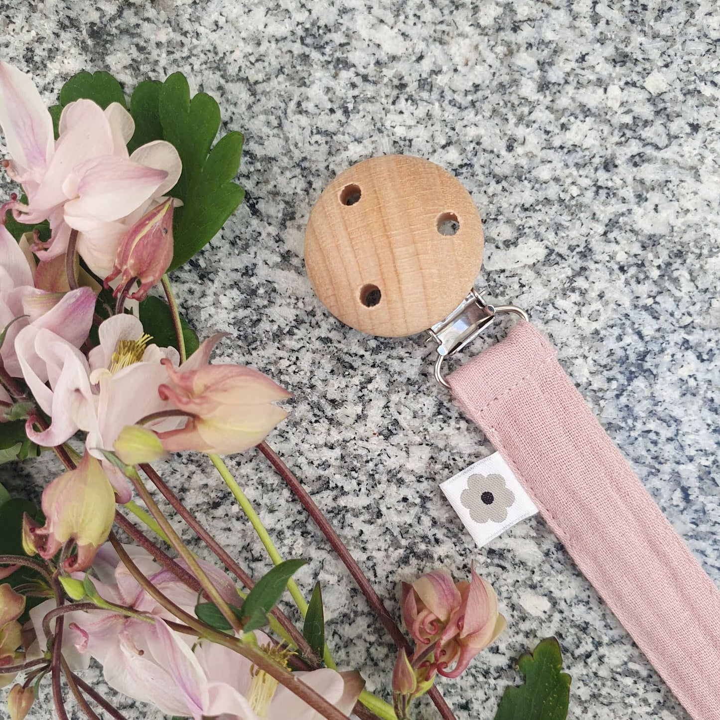 Ekologisk Nappklämma Muslin Pale Mauve