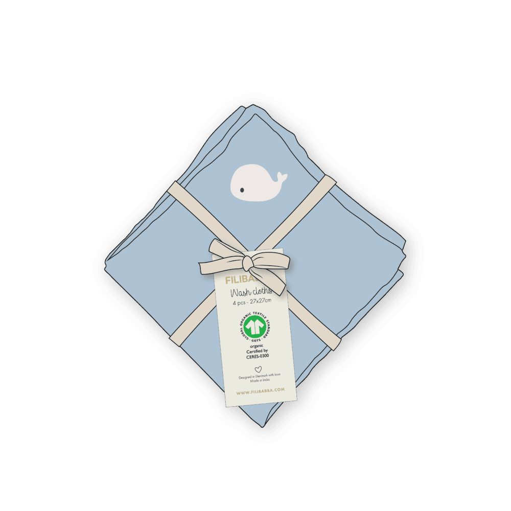 Filibabba Washcloth Embroidered Whale 4-pack