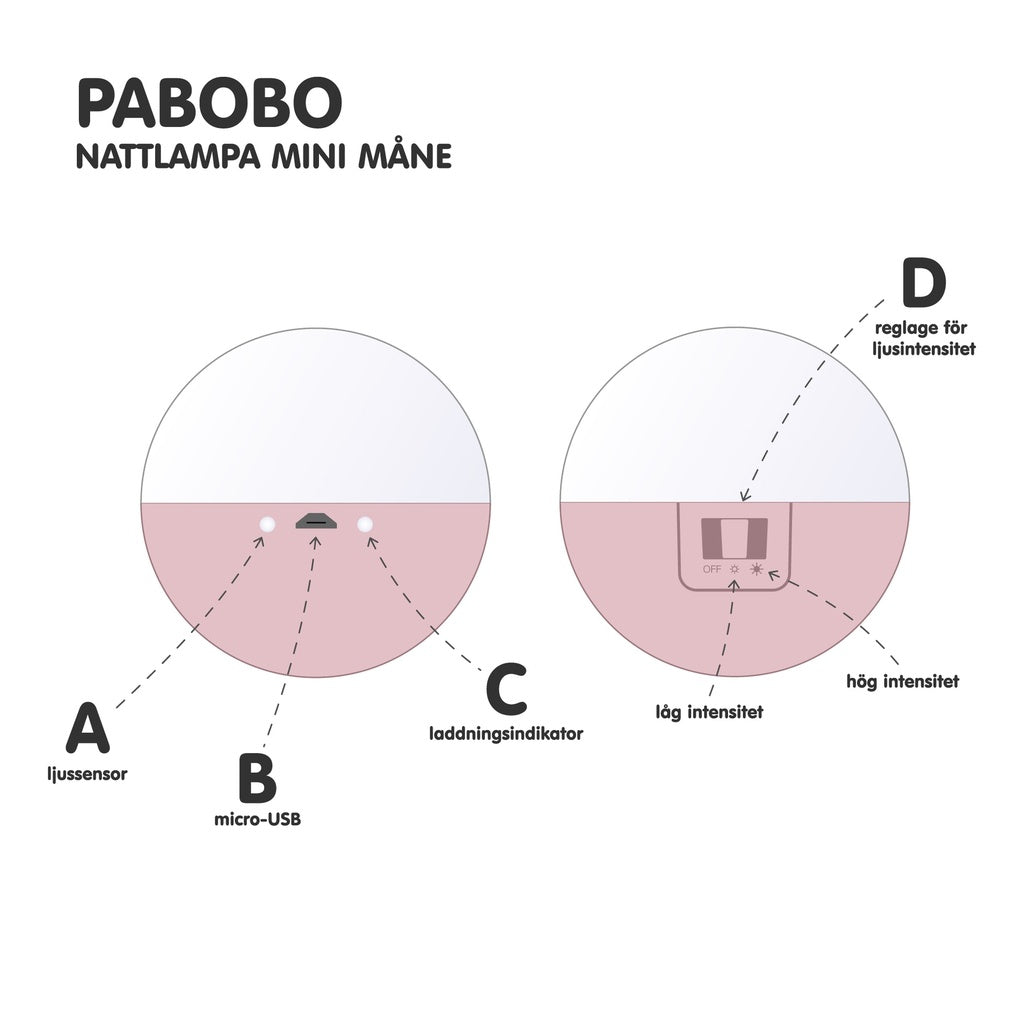 Pabobo Nattlampa Mini Måne Rosa
