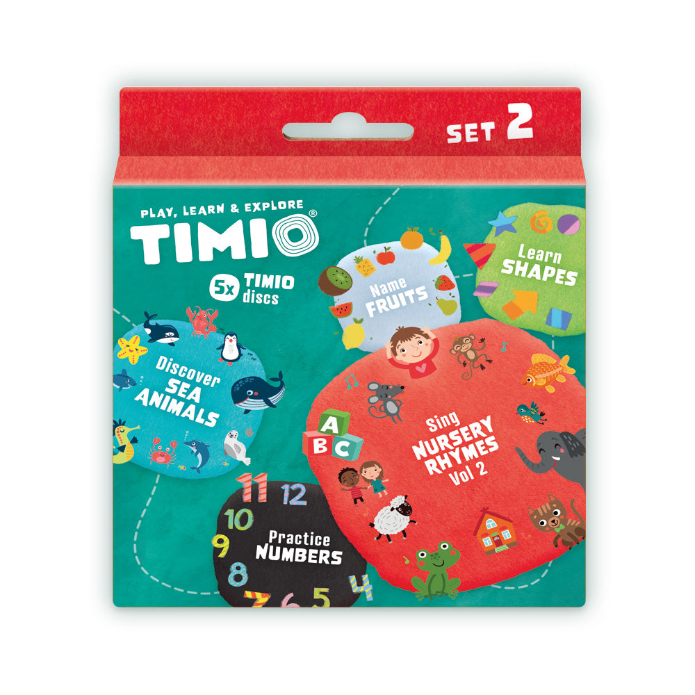 TIMIO Disc Set 2 - Numbers, Nursery Rhymes, Sea Animals, Shapes and Fruits