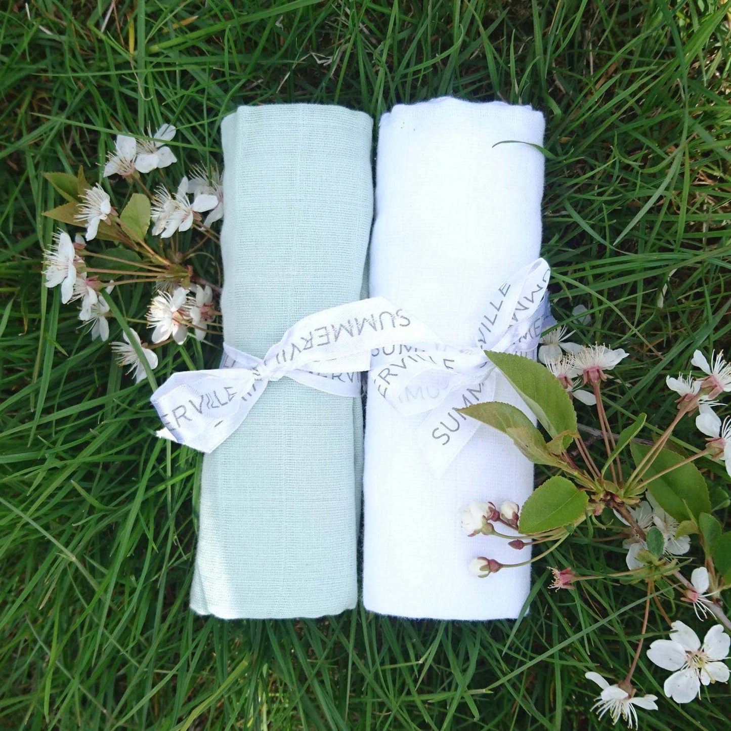 Ekologiska muslinfiltar 2-pack Mjuk Mint + Vit