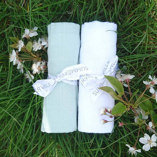 Ekologiska muslinfiltar 2-pack Mjuk Mint + Vit