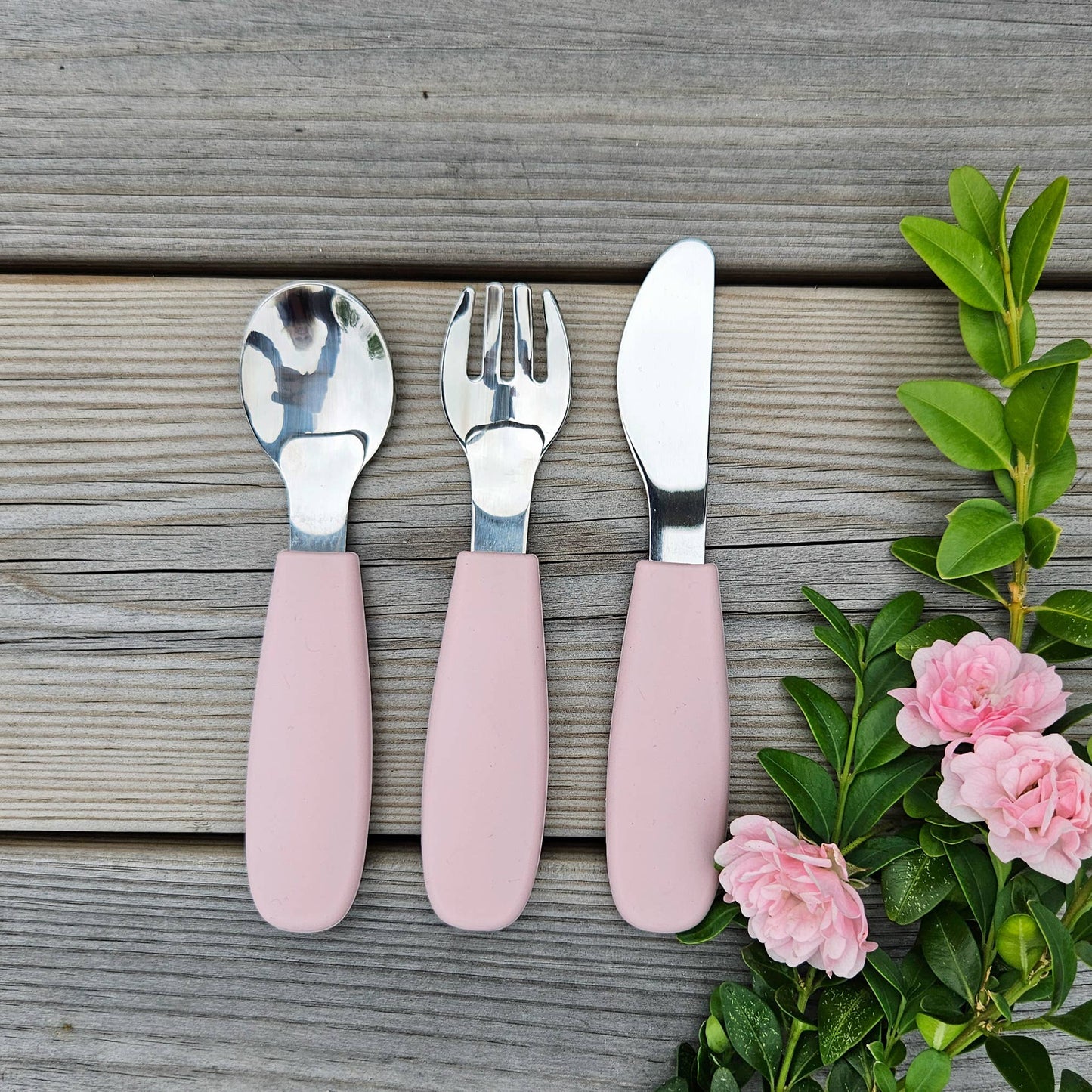 Summerville organic Bestick Silikon-Stål Blek Malva