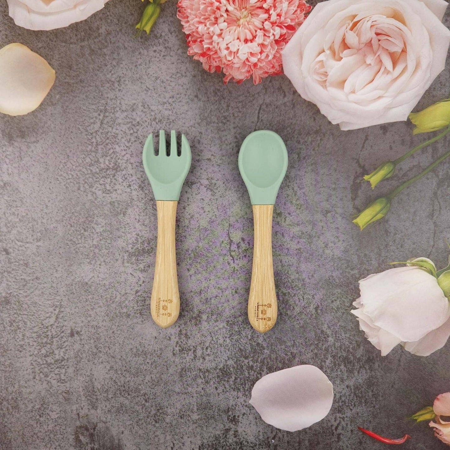 Summerville organic Sked och gaffel bambu cameo grön