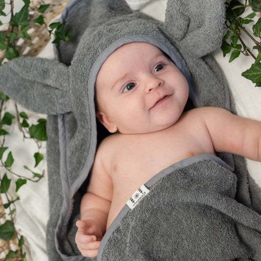 Ekologisk babyhandduk med huva Kanin Grå