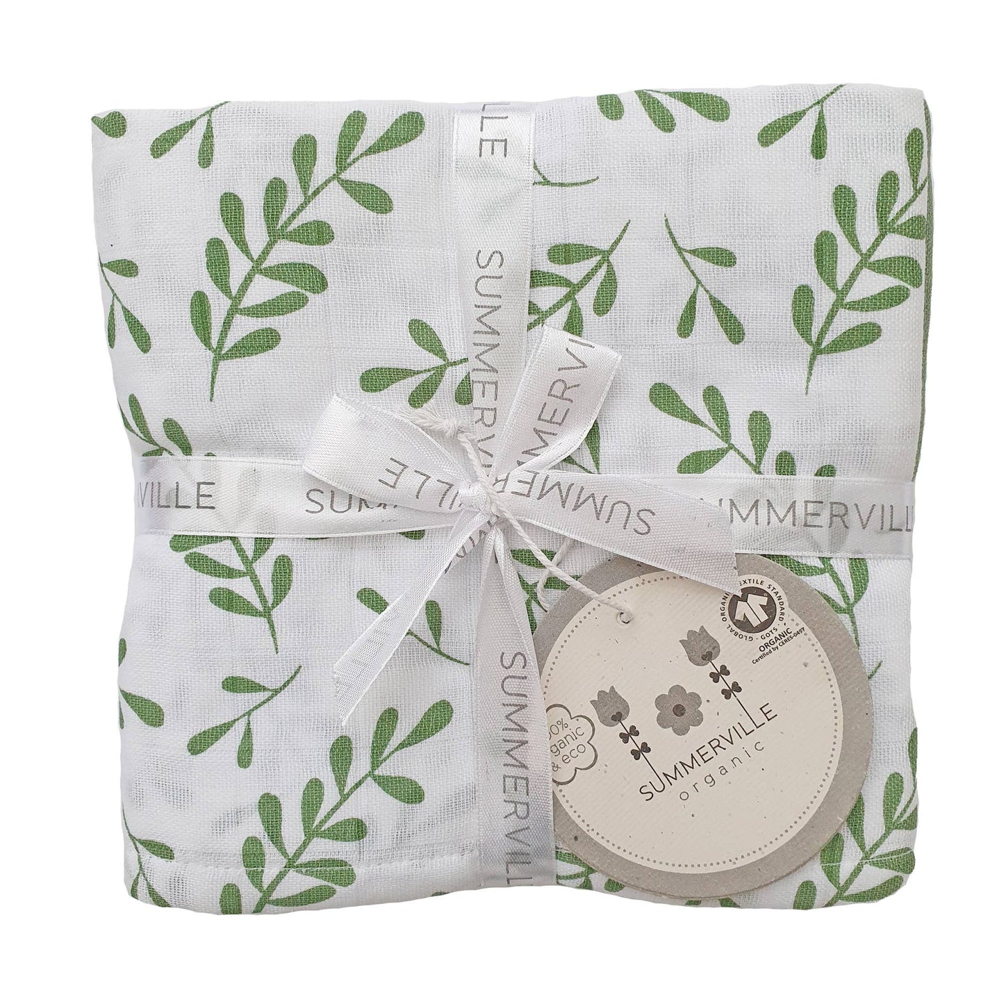 Ekologiska muslinfiltar 4-pack blommig grön