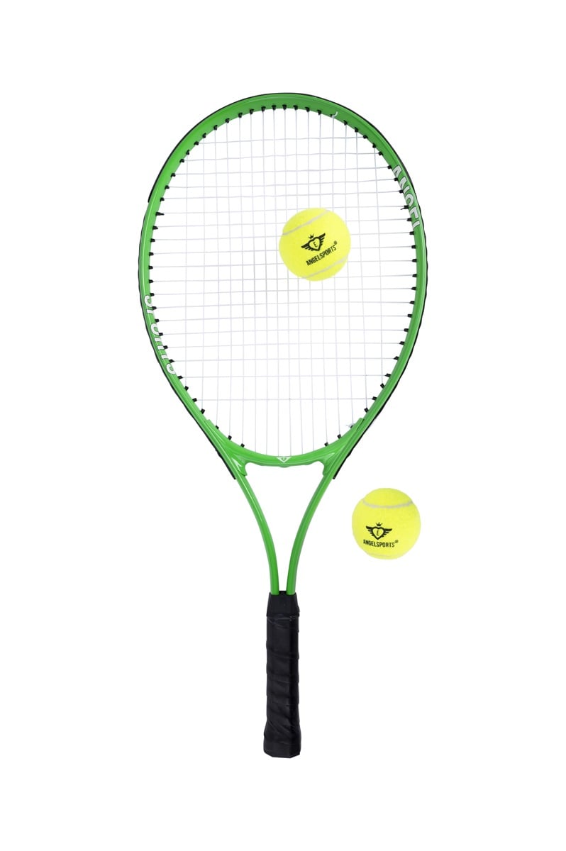 Tennisracket med tennisbollar