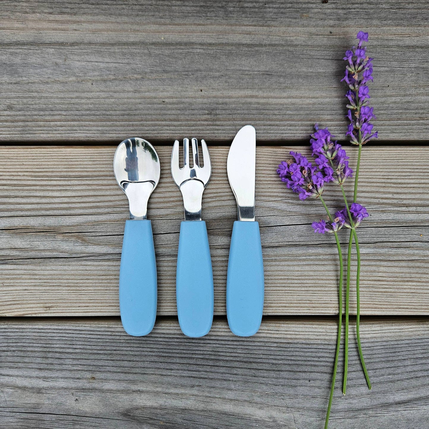 Summerville organic Bestick Silikon-Stål Stenblå