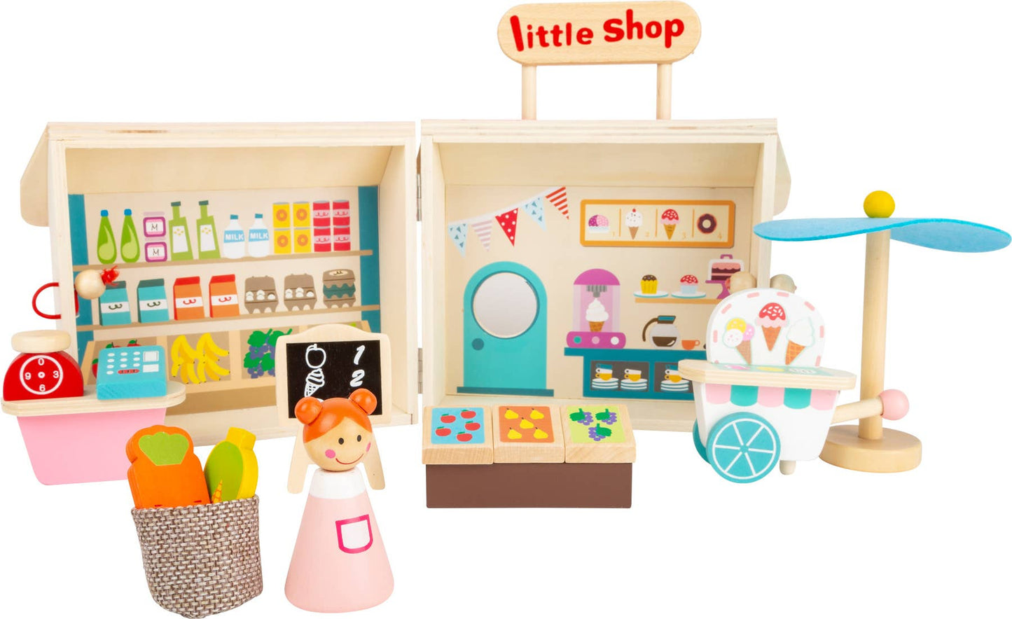 small foot Shopping Shop i en resväska | Spelvärldar | Trä
