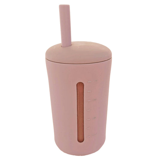 Mugg med sugrör silikon 200 ml blek mauve