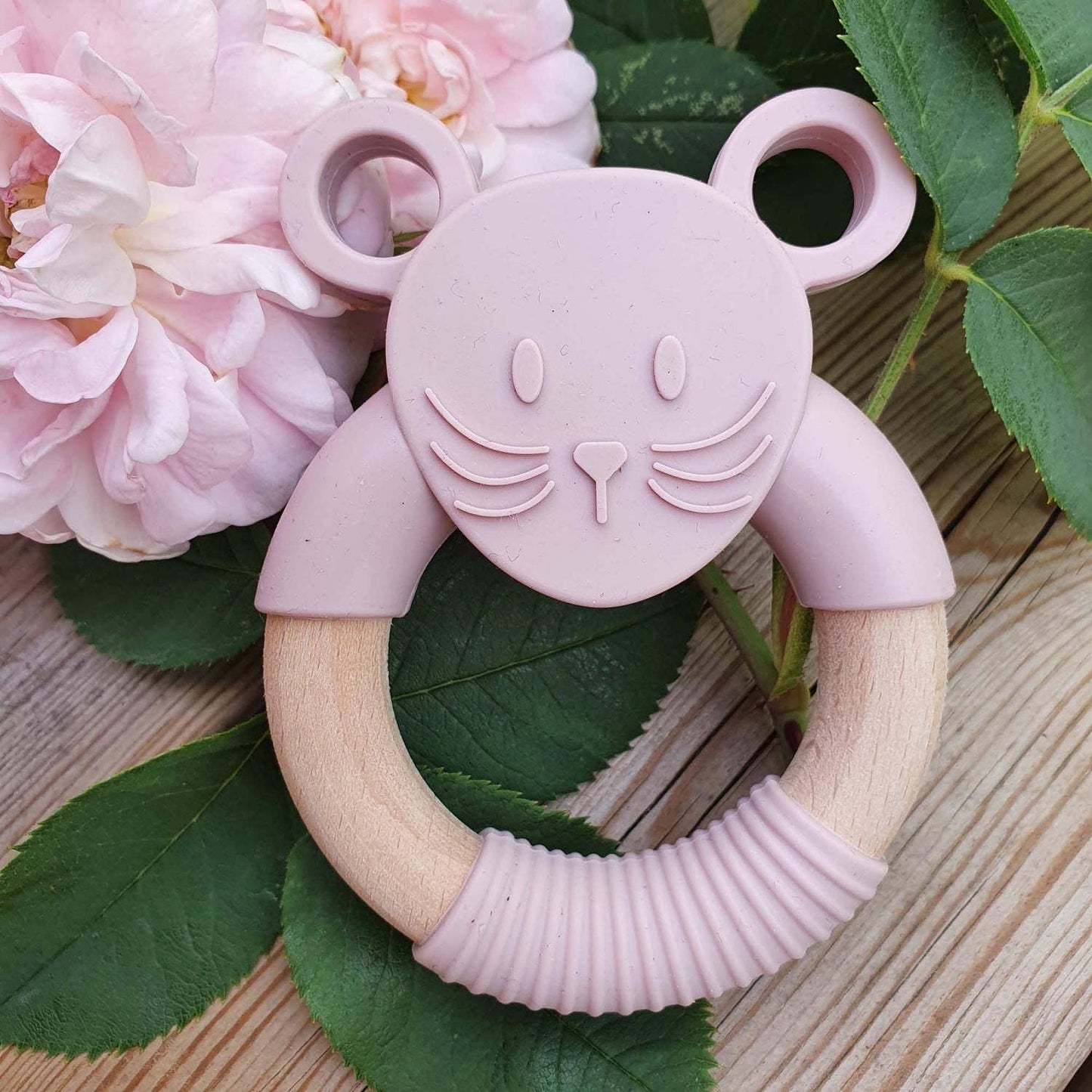 Summerville organic Silikonträ Baby Teether Mouse blek lila