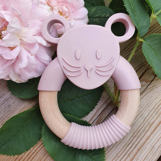 Summerville organic Silikonträ Baby Teether Mouse blek lila