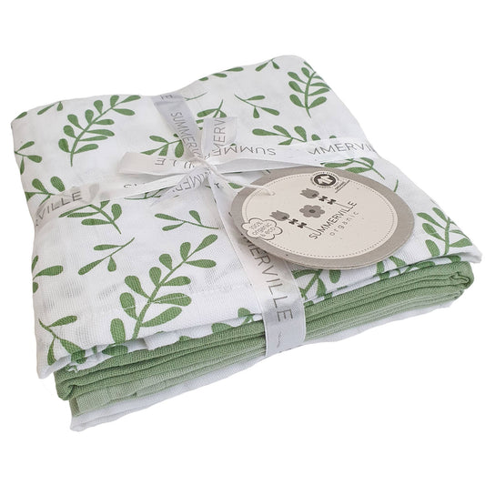 Ekologiska muslinfiltar 4-pack blommig grön