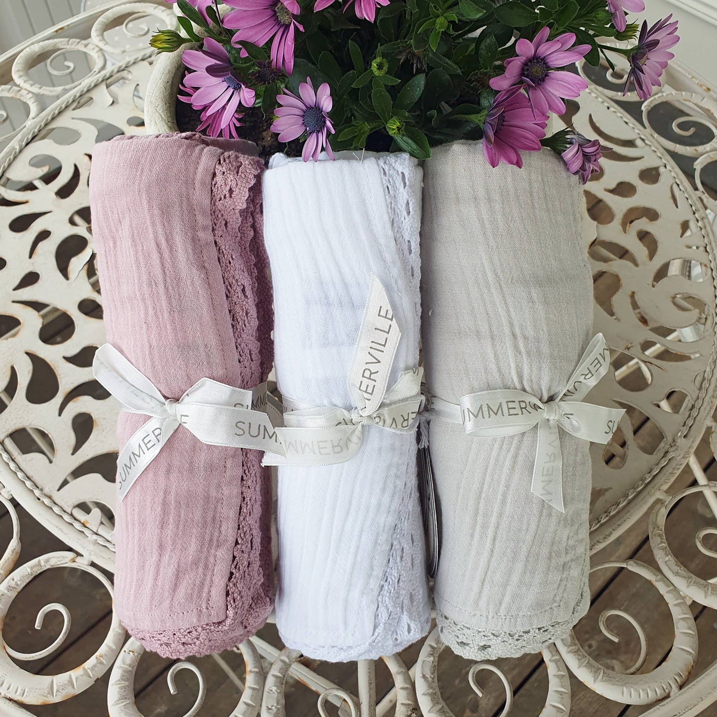 Ekologisk Baby Skrynklig Swaddle Spets Grå