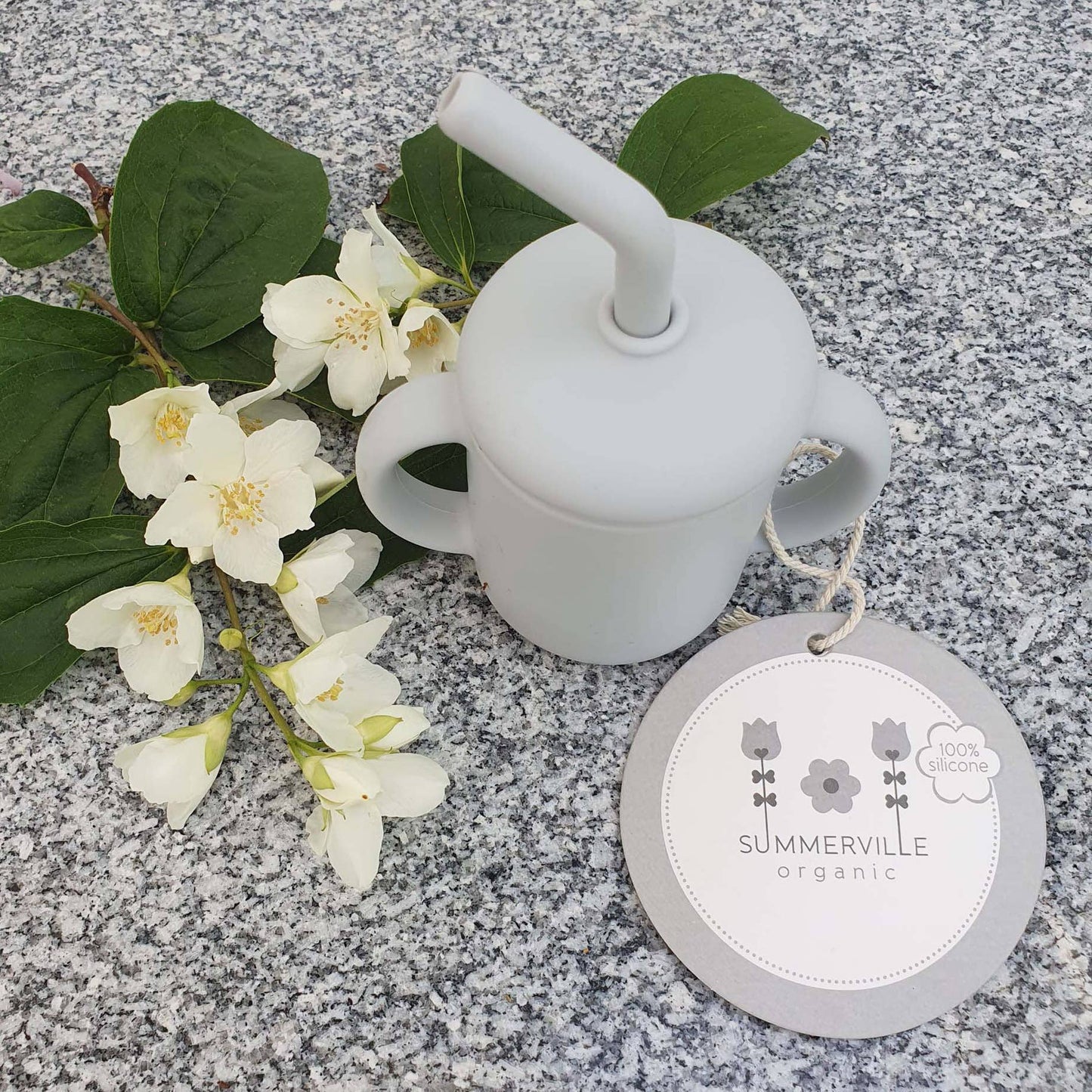 Summerville organic Silikonkopp med sugrör Silvergrå