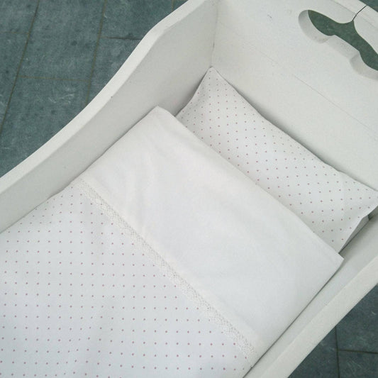 Ekologiskt babysängkläder vit/rosa dotty