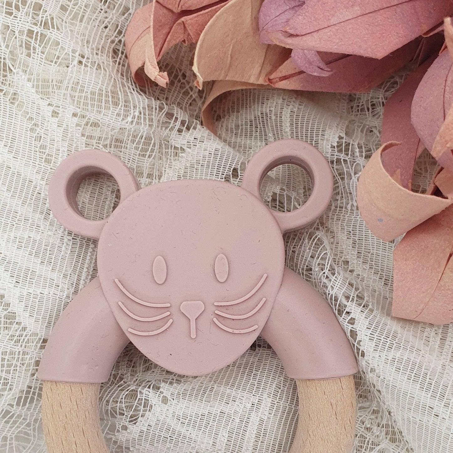 Summerville organic Silikonträ Baby Teether Mouse blek lila