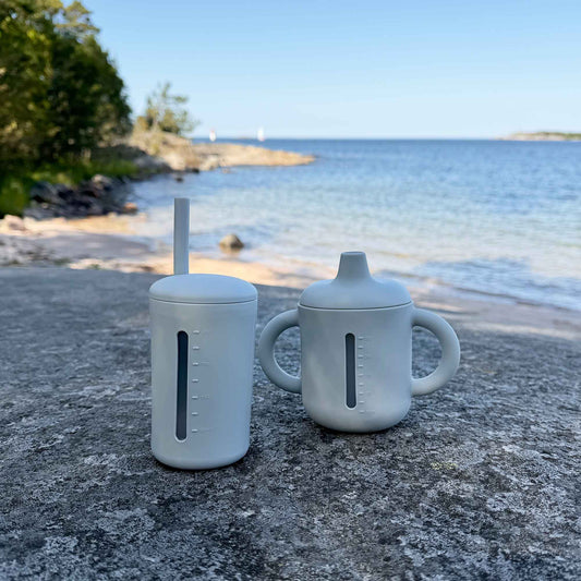 Summerville organic Mugg med sugrör silikon 200 ml silvergrå