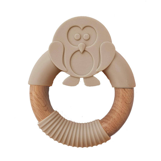 Summerville organic Silikonträ Baby Teether Owl Taupe