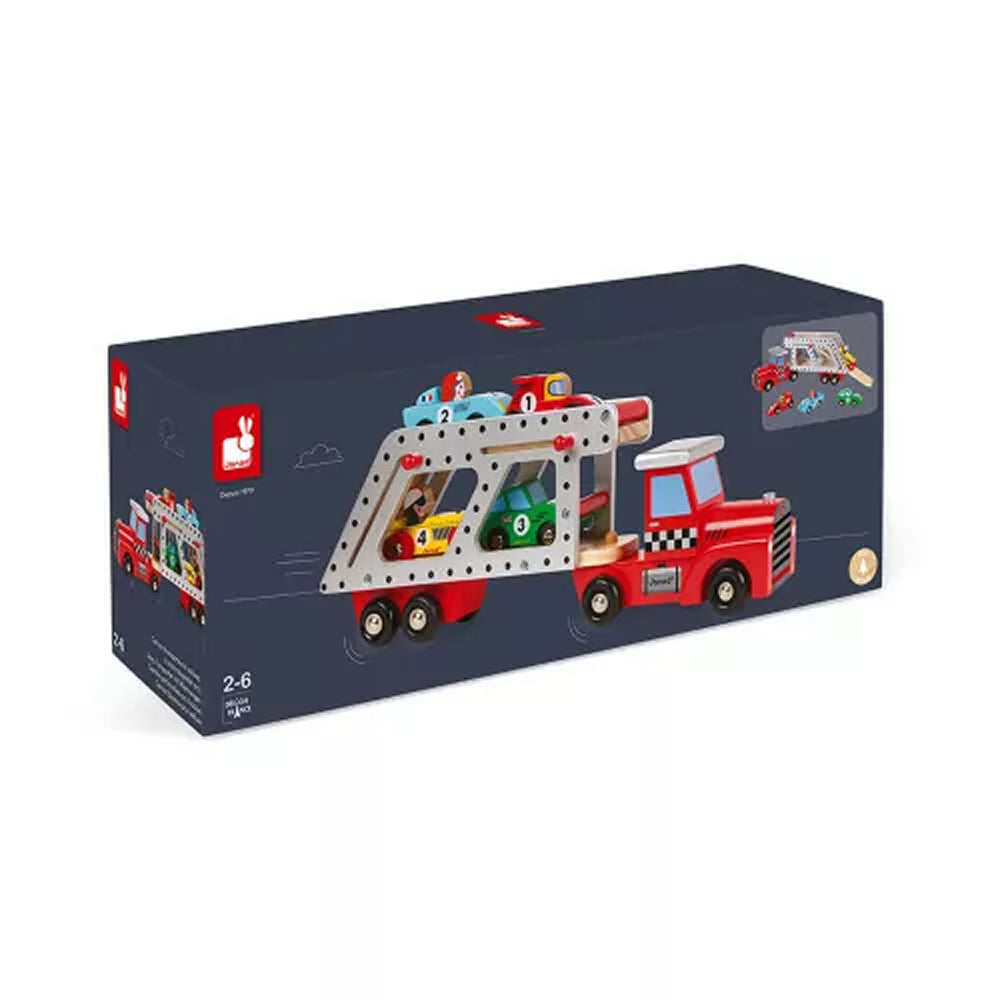 Janod - Story 4 Cars Transporter Lorry